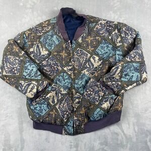 80's Women's Options Melrose Quilted Bomber Jacket Batik Print Full Zip Size XL